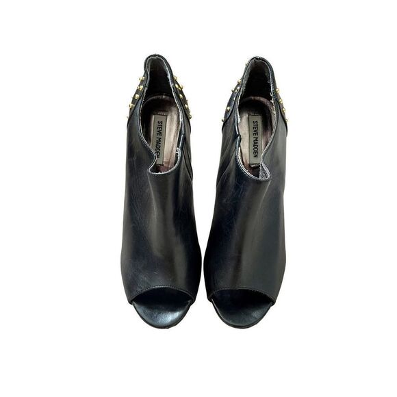 Steve Madden Studded Peep Toe Black Leather High Heel Booties size 10 - Picture 13 of 15